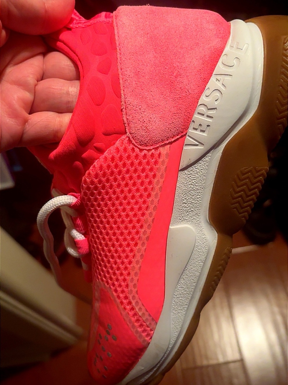 Versace Coral Pink Mesh & Suede Athletic Sneaker